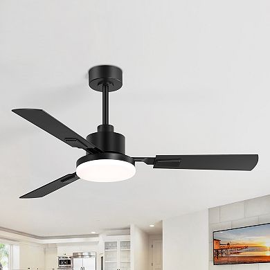 52-in ceiling fan, 3 dual-finish plywood blades, 3-color light, 6-speed DC motor, remote