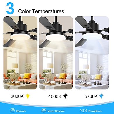 52-in LED ceiling fan, DC motor, 6-speed remote, 3-color LED, 5/10" downrods