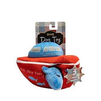 WOOF® Boat & Shark Burrow Plush Pet Toy 4-Pack