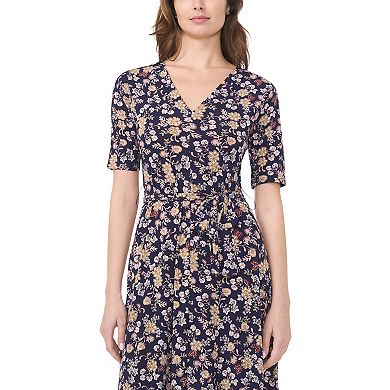 Women's MSK V-Neck Tie Waist Floral Midi Dress