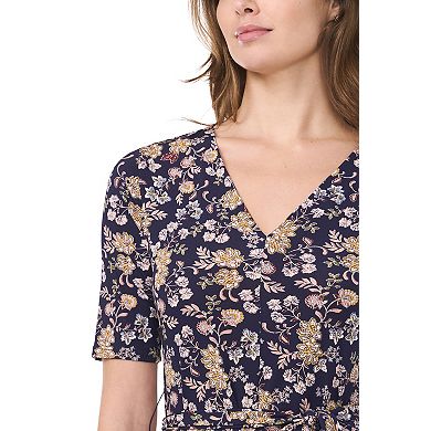 Women's MSK V-Neck Tie Waist Floral Midi Dress