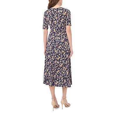 Women's MSK V-Neck Tie Waist Floral Midi Dress