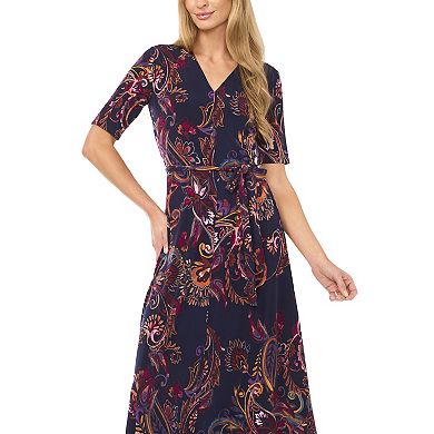 Women's MSK V-Neck Tie Waist Midi Dress