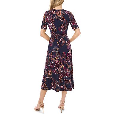 Women's MSK V-Neck Tie Waist Midi Dress