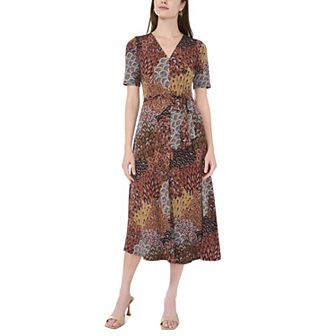 Women's MSK V-Neck Tie Waist Midi Dress