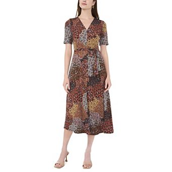 Women's MSK V-Neck Tie Waist Midi Dress