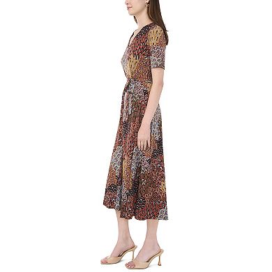 Women's MSK V-Neck Tie Waist Midi Dress