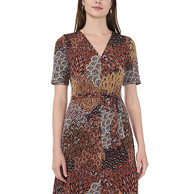 Women's MSK V-Neck Tie Waist Midi Dress