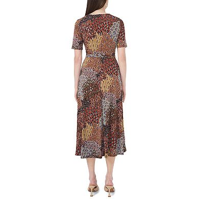 Women's MSK V-Neck Tie Waist Midi Dress