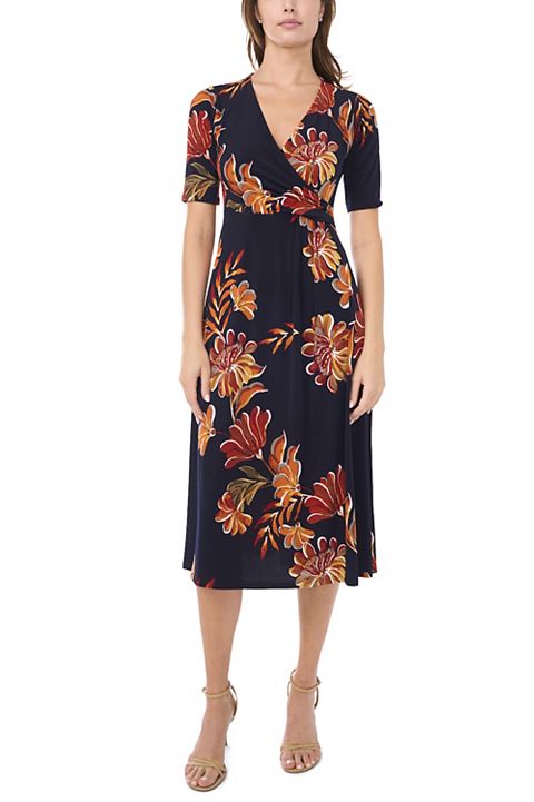Женские платья MSK Women's MSK V-Neck Surplice Floral Midi Dress