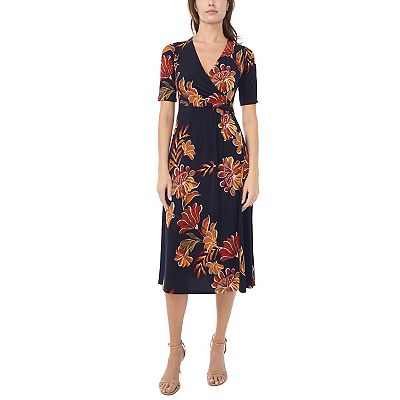 Women's MSK V-Neck Surplice Floral Midi Dress, Size: Small, Spice Print