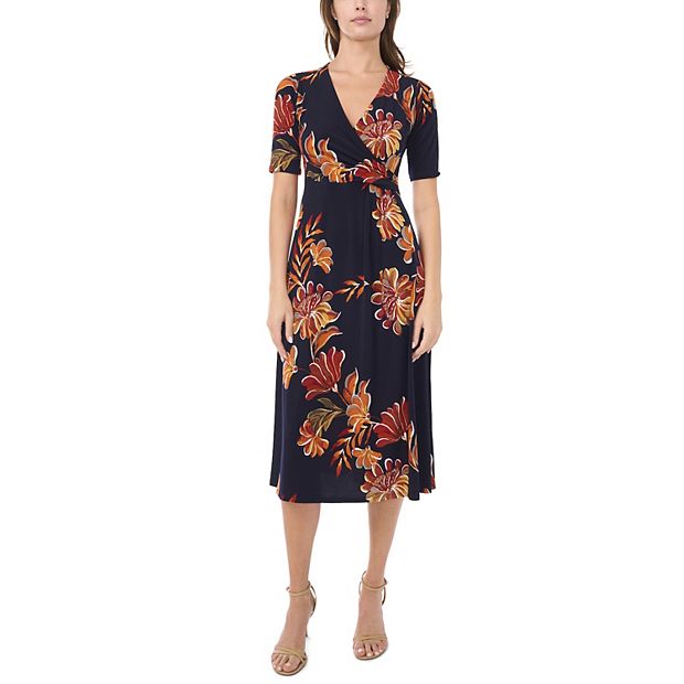 Women's Msk V-Neck Surplice Floral Midi Dress, Size: Small, Spice Print