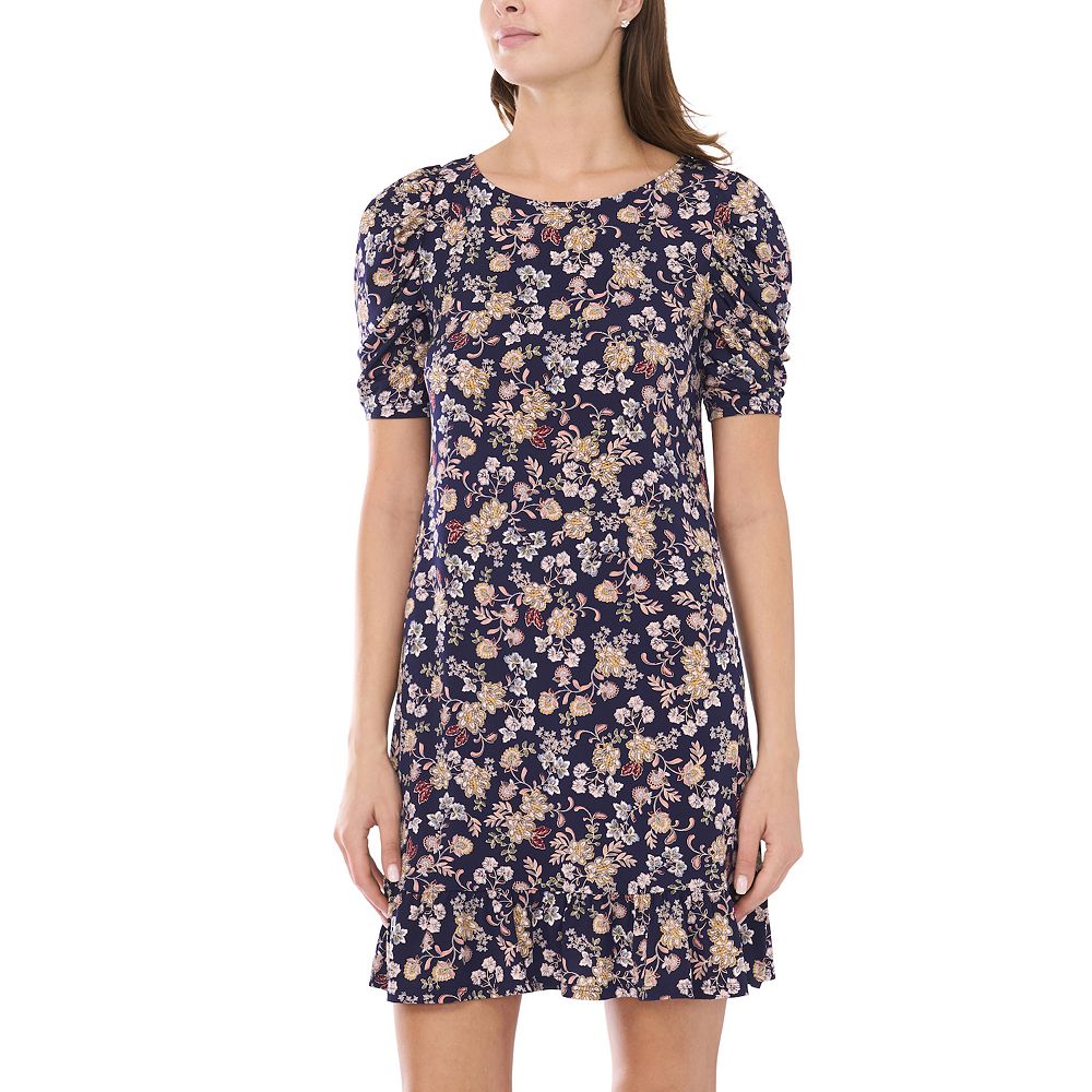 msk short sleeve floral shirt dress Women's MSK Collared Button Down Tiered Dress, Size: Large, Blue