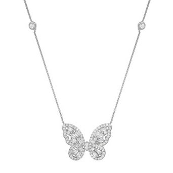 Queen Jewels Sterling Silver Baguette-Cut Cubic Zirconia Butterfly Station Necklace