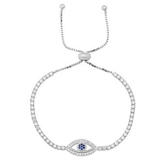 Queen Jewels Sterling Silver Adjustable Evil Eye Cubic Zirconia Bracelet