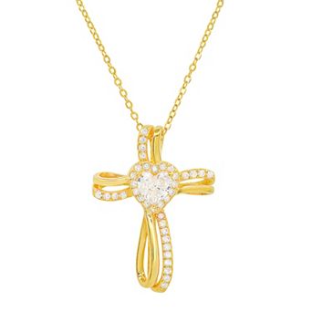 Queen Jewels Sterling Silver Heart-Cut Cubic Zirconia Cross Pendant Necklace