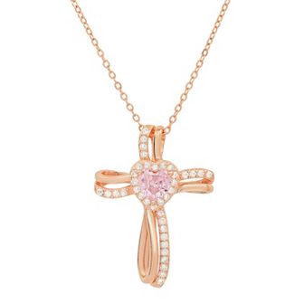 Queen Jewels Sterling Silver Heart-Cut Cubic Zirconia Cross Pendant Necklace