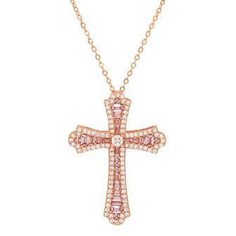 Queen Jewels Sterling Silver Baguette-Cut Cubic Zirconia Cross Pendant Necklace