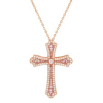 Queen Jewels Sterling Silver Baguette-Cut Cubic Zirconia Cross Pendant Necklace