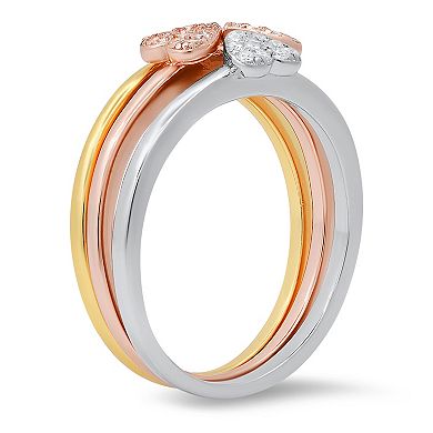 Queen Jewels Tri Tone Sterling Silver 3-Pc. Stackable Cubic Zirconia Heart Clover Ring Set