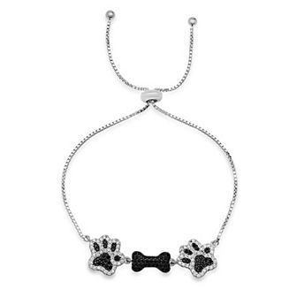 Queen Jewels Sterling Silver Adjustable Doggy Paw & Bone Bracelet