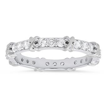 Queen Jewels Sterling Silver Cubic Zirconia X Stackable Eternity Band Ring