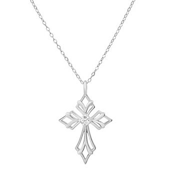 Queen Jewels Sterling Silver Cubic Zirconia Art Deco Cross Pendant Necklace