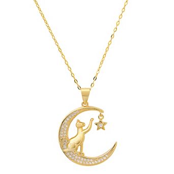 Queen Jewels Sterling Silver Playful Celestial Kitty Cat Pendant Necklace
