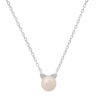 Queen Jewels Sterling Silver Freshwater Cultured Pearl Kitty Cat Necklace