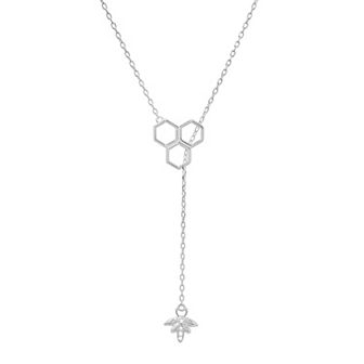 Queen Jewels Sterling Silver Cubic Zirconia Bumble Bee & Honeycomb Lariat Y-Necklace