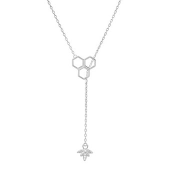 Queen Jewels Sterling Silver Cubic Zirconia Bumble Bee & Honeycomb Lariat Y-Necklace