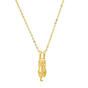 Queen Jewels Sterling Silver Cubic Zirconia Dangling Kitty Cat Pendant Necklace