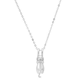 Queen Jewels Sterling Silver Cubic Zirconia Dangling Kitty Cat Pendant Necklace