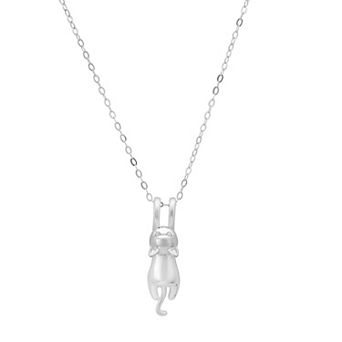 Queen Jewels Sterling Silver Cubic Zirconia Dangling Kitty Cat Pendant Necklace