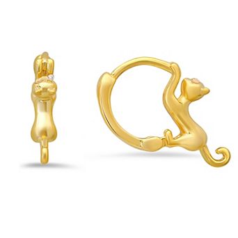 Queen Jewels Sterling Silver Cubic Zirconia Dangling Kitty Cat Hoop Earrings