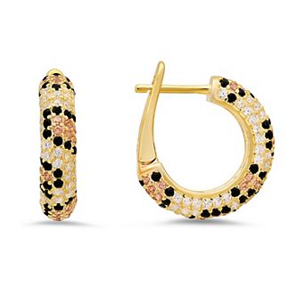 Queen Jewels Sterling Silver Cubic Zirconia Leopard Print Hoop Earrings