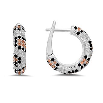 Queen Jewels Sterling Silver Cubic Zirconia Leopard Print Hoop Earrings