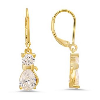 Queen Jewels Sterling Silver Cubic Zirconia Kitty Cat Leverback Earrings