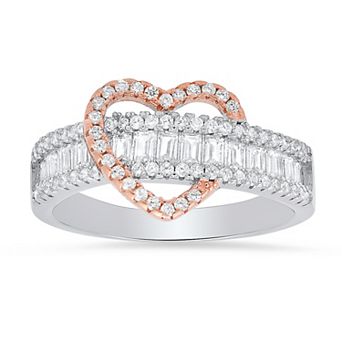 Queen Jewels Two Tone Sterling Silver Baguette-Cut Cubic Zirconia Heart Ring