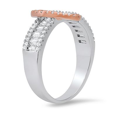 Queen Jewels Two Tone Sterling Silver Baguette-Cut Cubic Zirconia Heart Ring