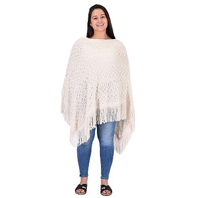 Women's Le Moda Knit Fringe Poncho