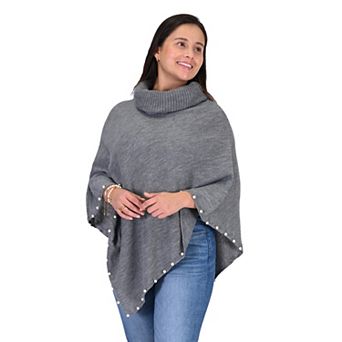 Women's Le Moda Beaded Poncho With Cowl Neck