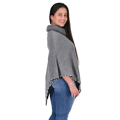 Women's Le Moda Beaded Poncho With Cowl Neck