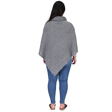 Women's Le Moda Beaded Poncho With Cowl Neck