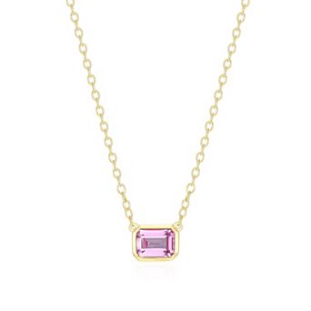 Classic Treasures 18k Gold Over Sterling Silver Lab-Created Pink Sapphire Emerald Cut Bezel Necklace