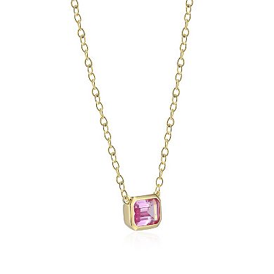 Classic Treasures 18k Gold Over Sterling Silver Lab-Created Pink Sapphire Emerald Cut Bezel Necklace