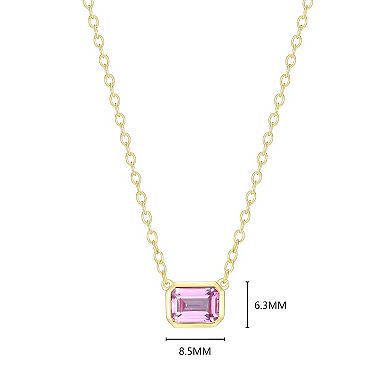 Classic Treasures 18k Gold Over Sterling Silver Lab-Created Pink Sapphire Emerald Cut Bezel Necklace