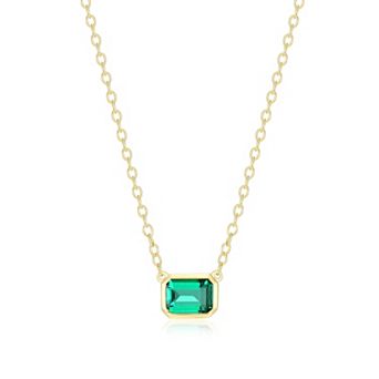 Classic Treasures 18k Gold Over Sterling Silver Lab-Created Emerald Bezel Necklace