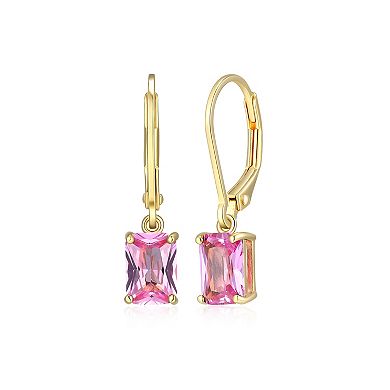 Classic Treasures 18k Gold Over Sterling Silver Lab-Created Gemstone Emerald Cut Drop Earrings