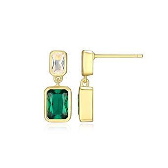 Classic Treasures 18k Gold Over Sterling Silver Lab-Created Emerald & Lab-Created White Sapphire Drop Earrings